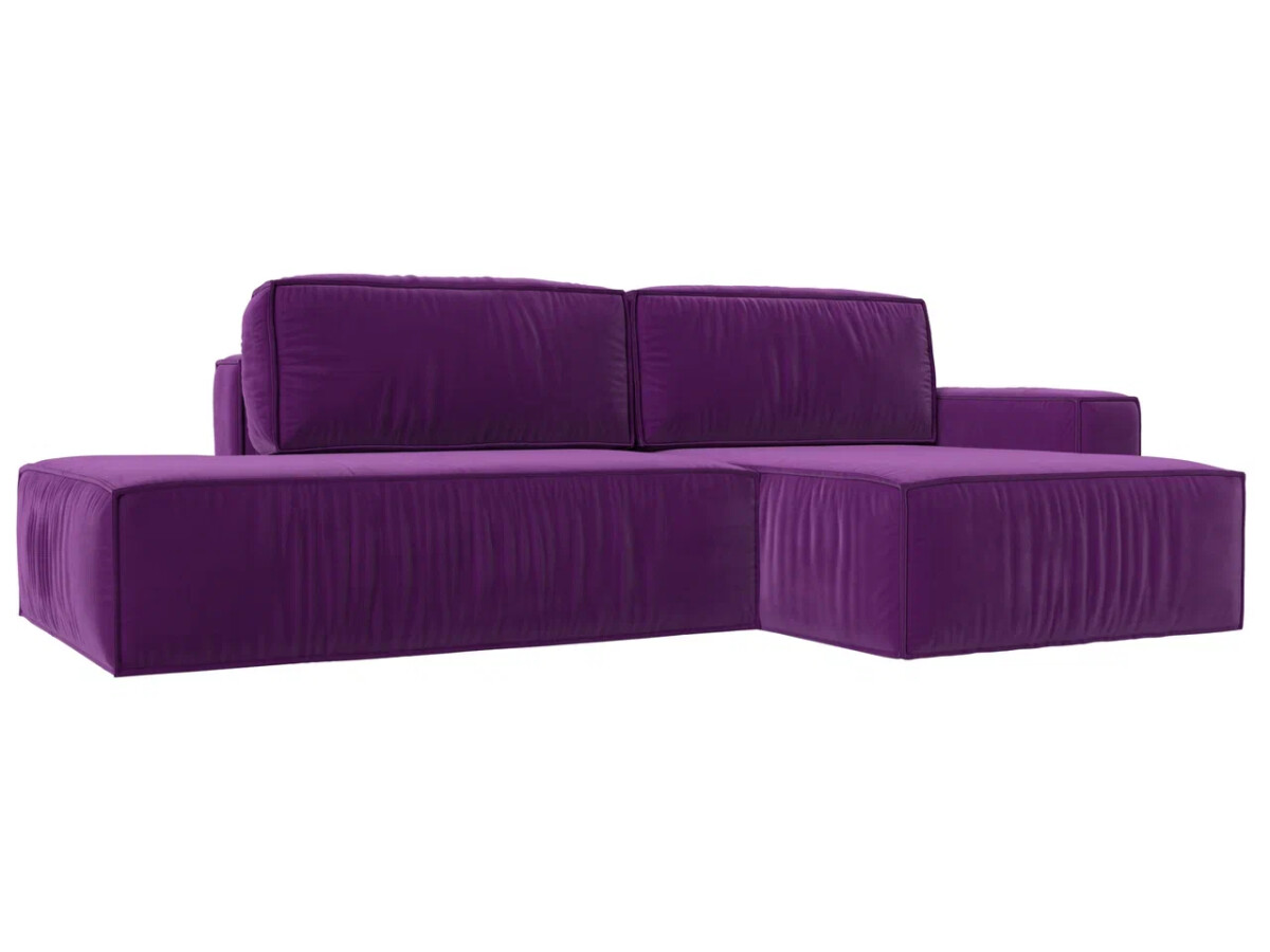 Угловой диван Прага модерн правый угол, микровельвет, фиолетовый