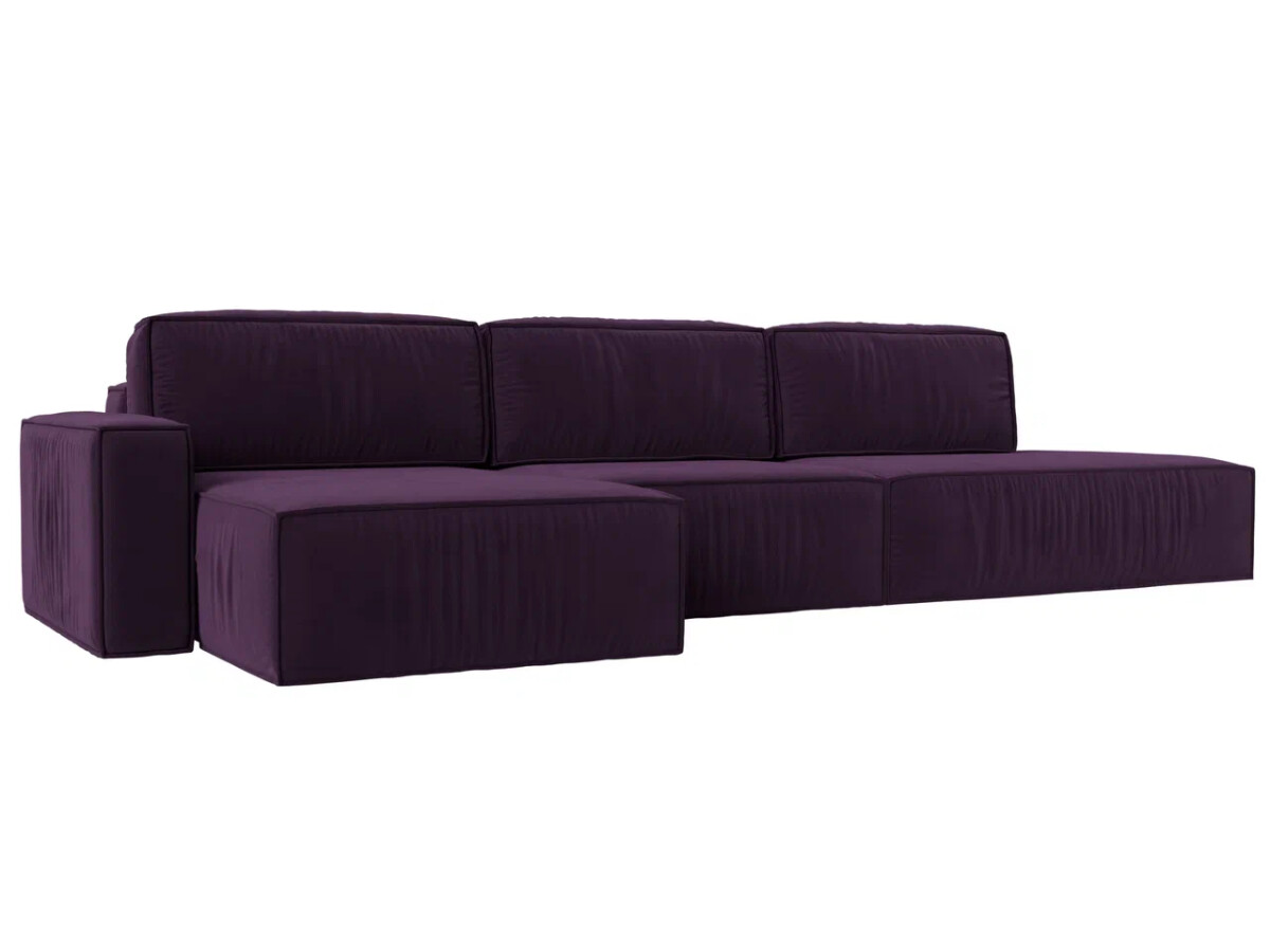 Угловой диван Прага модерн лонг левый угол, велюр, фиолетовый