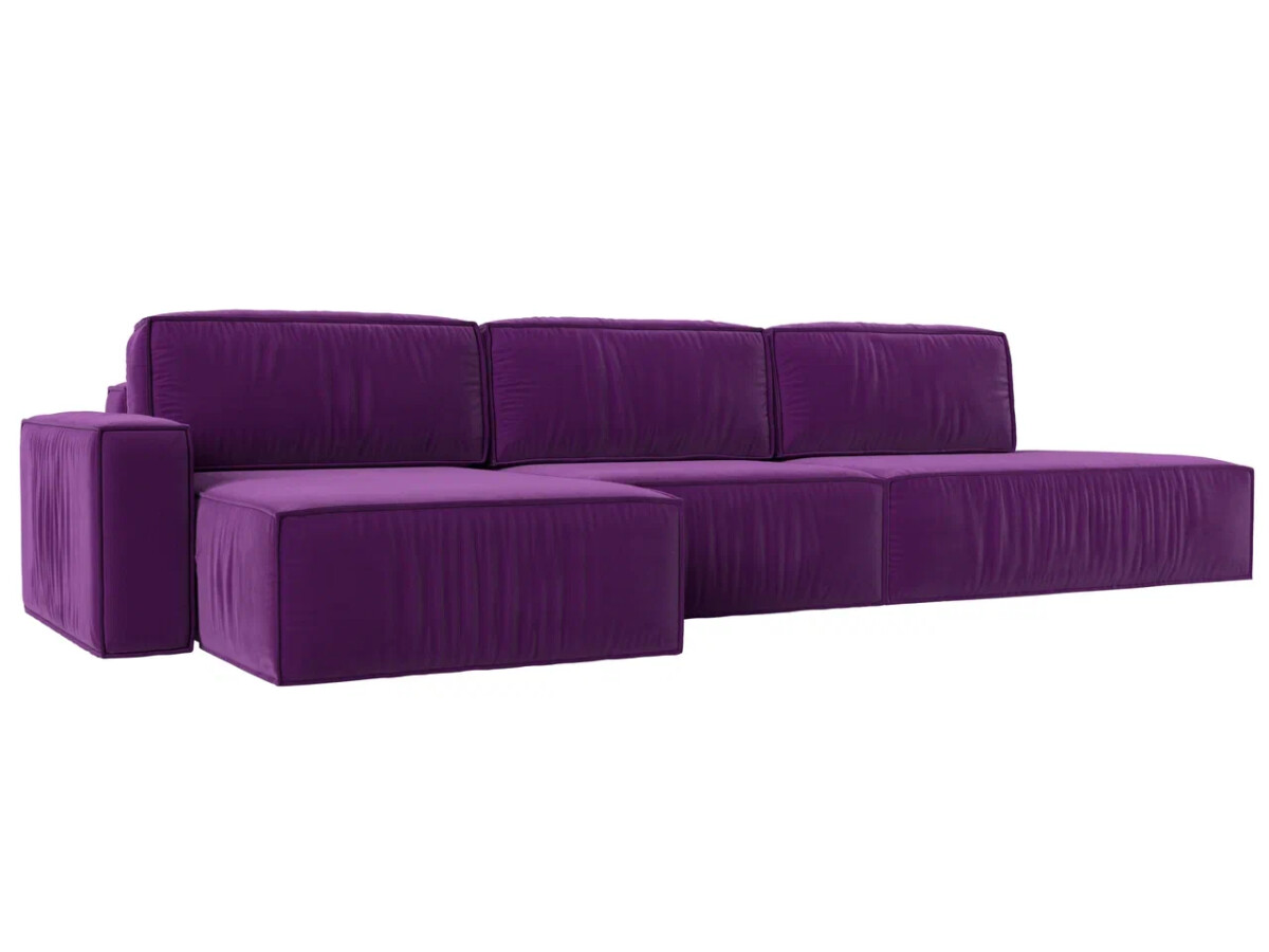 Угловой диван Прага модерн лонг левый угол, микровельвет, фиолетовый