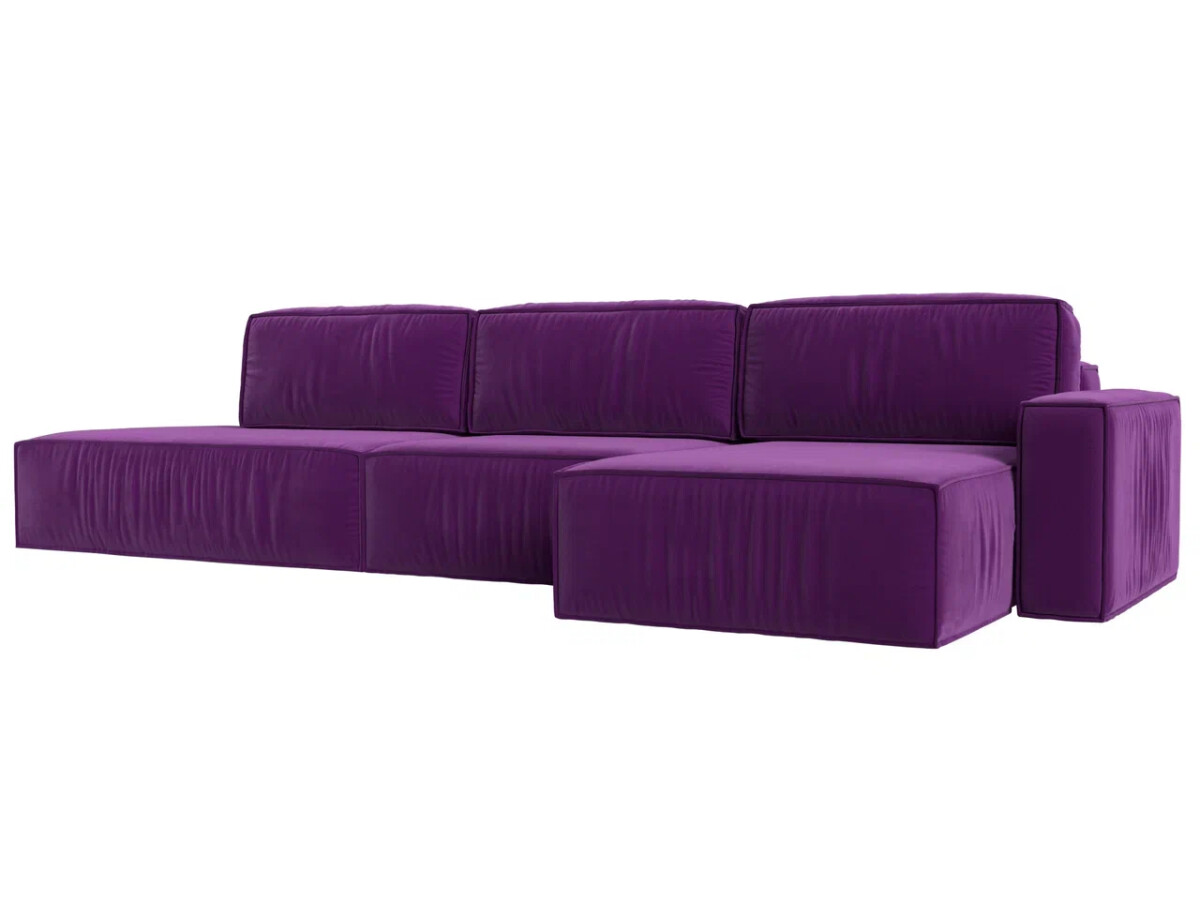 Угловой диван Прага модерн лонг правый угол, микровельвет, фиолетовый