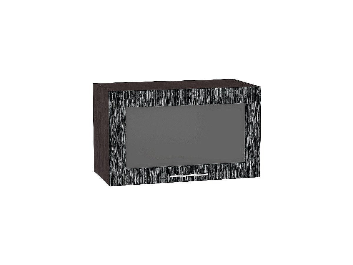 Шкаф верхний горизонтальный остекленный глубокий Валерия-М Черный металлик дождь Graphite