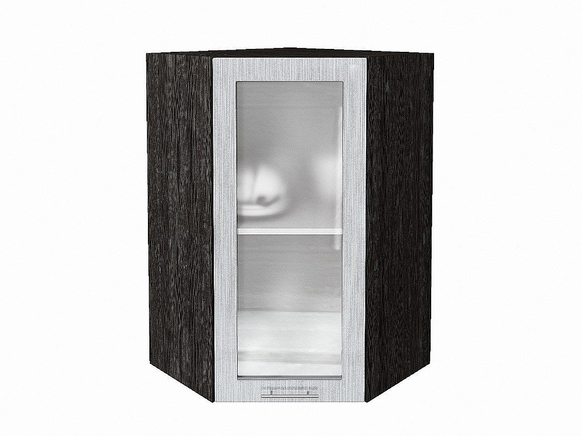 Шкаф верхний угловой остекленный Валерия-М Серый металлик дождь светлый Graphite