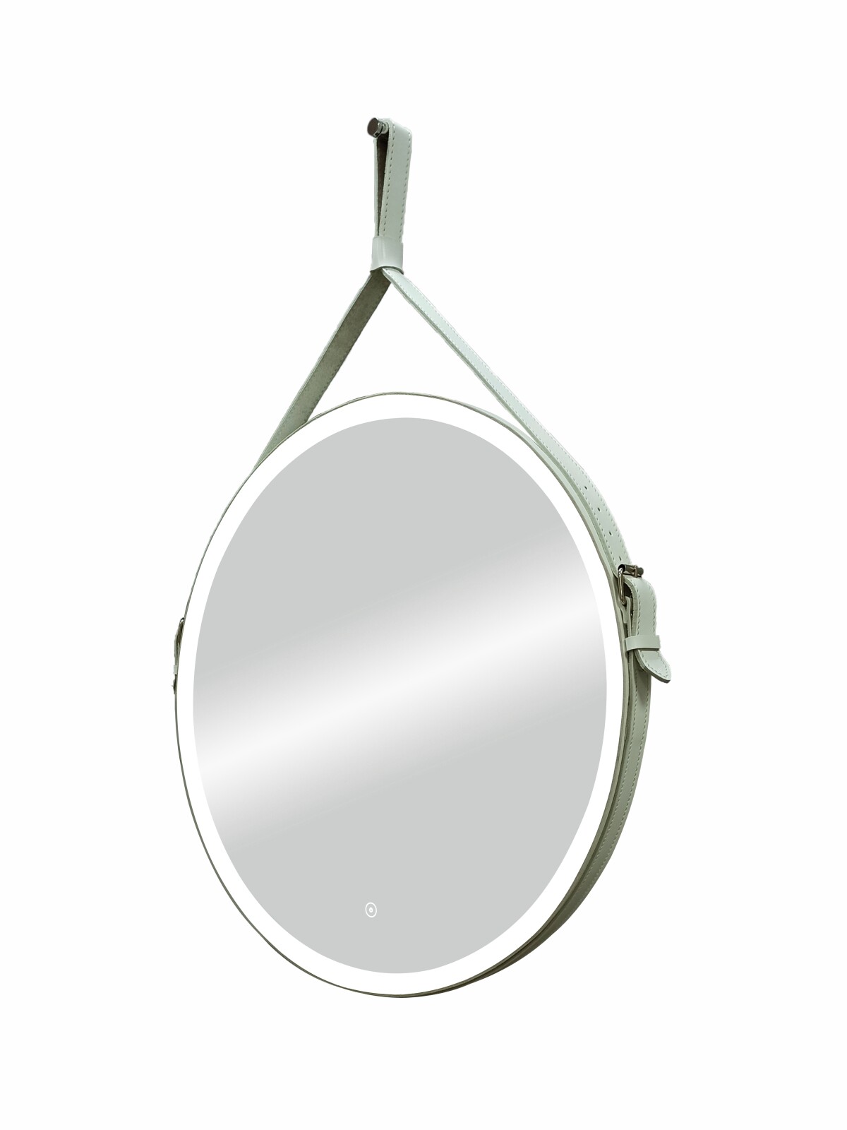 Зеркало "Millenium White Led" D 650 на ремне из натуральной кожи белого цвета
