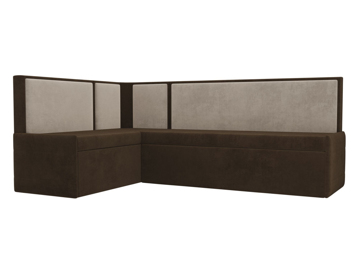 Кухонный угловой диван Кристина левый (основа велюр коричневый, компаньон велюр бежевый)