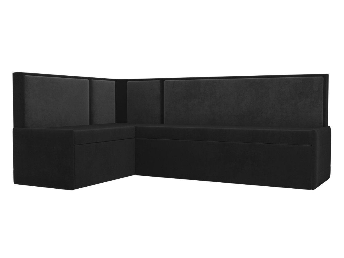 Кухонный угловой диван Кристина левый (основа велюр черный, компаньон велюр серый)