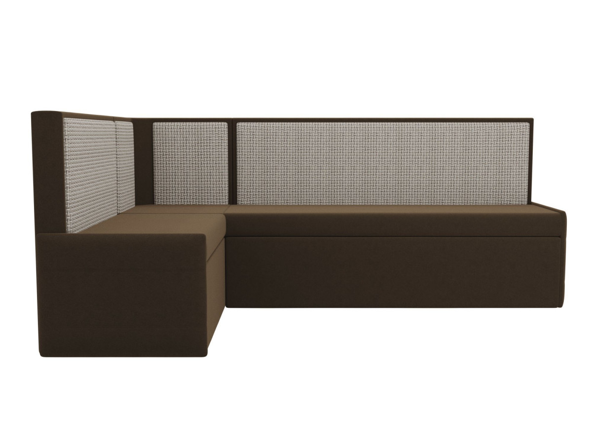 Кухонный угловой диван Кристина левый (основа микровельвет коричневый, компаньон рогожка Корфу 02)