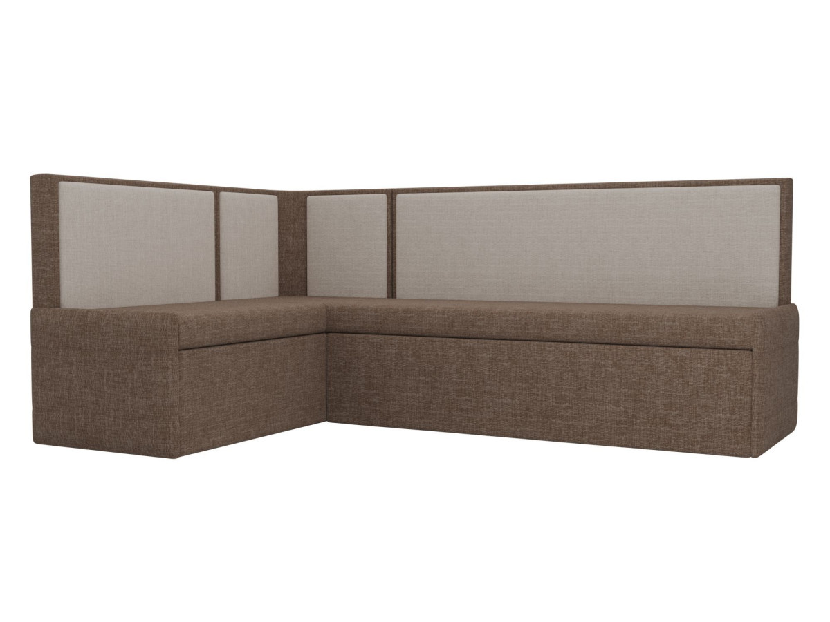 Кухонный угловой диван Кристина левый (основа рогожка коричневая, компаньон рогожка бежевая)