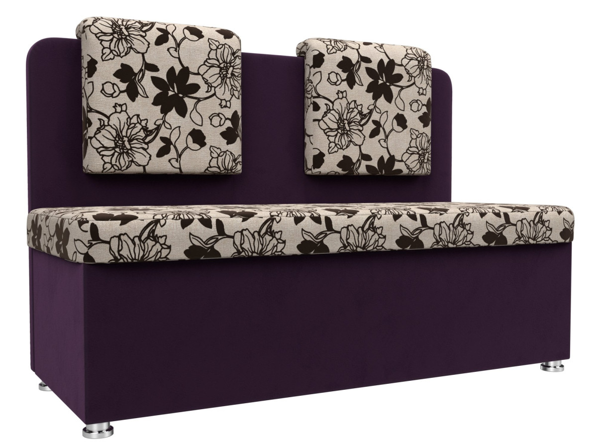 Кухонный прямой диван Маккон 2-х местный Рогожка/Велюр Цветы/Фиолетовый