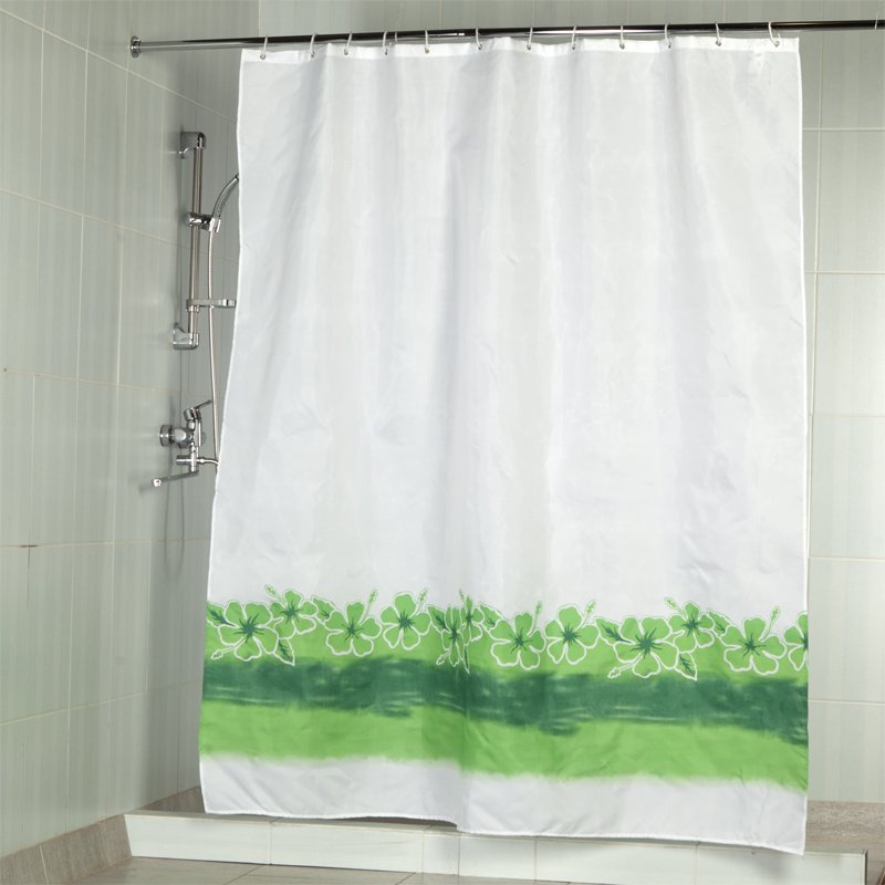 Штора текстильная/ванны и душа Цветы 180 х 200 см, цвет белый/зелёный