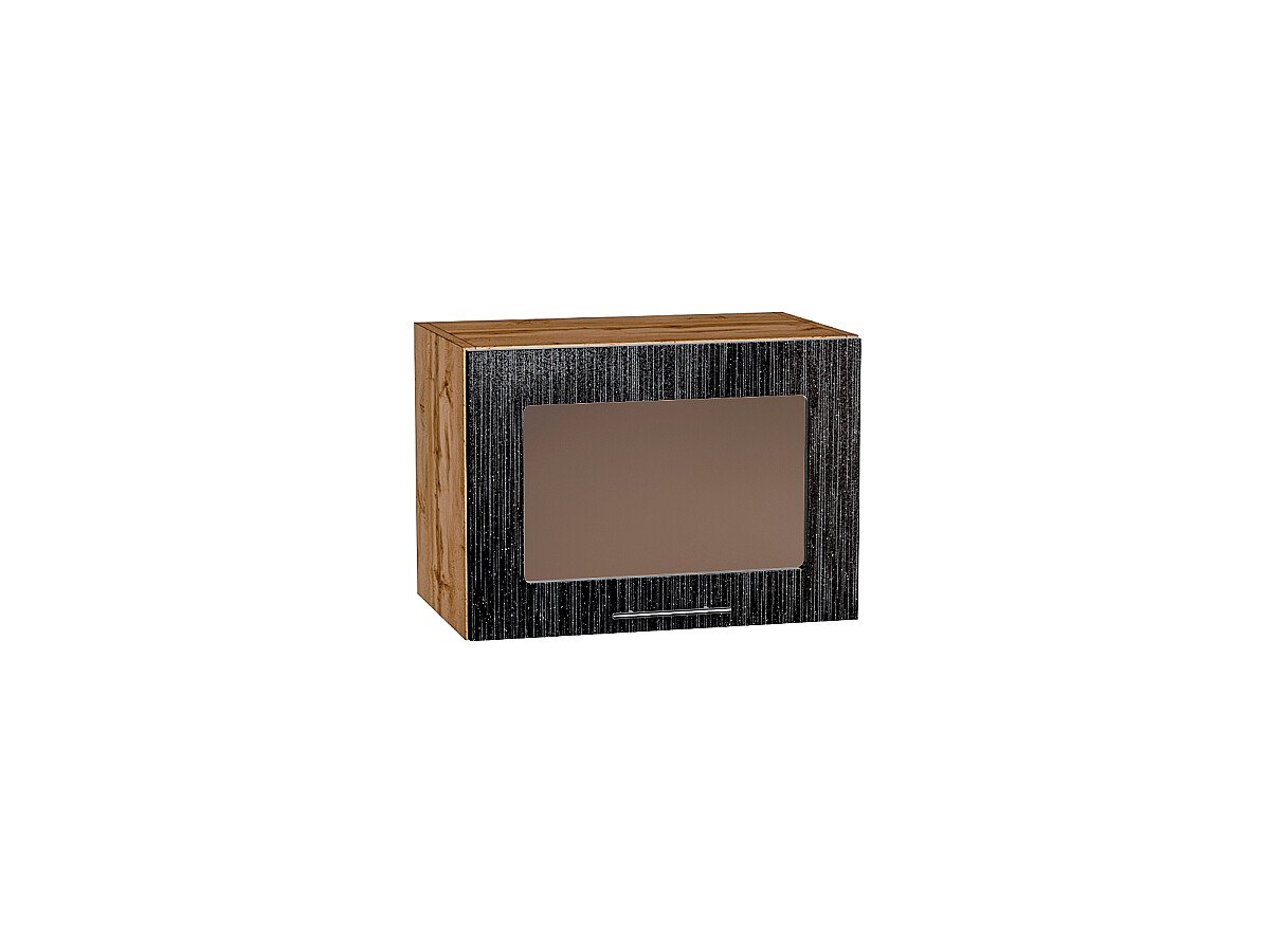 Шкаф верхний горизонтальный остекленный Валерия-М Черный металлик дождь Дуб Вотан 358*500*318