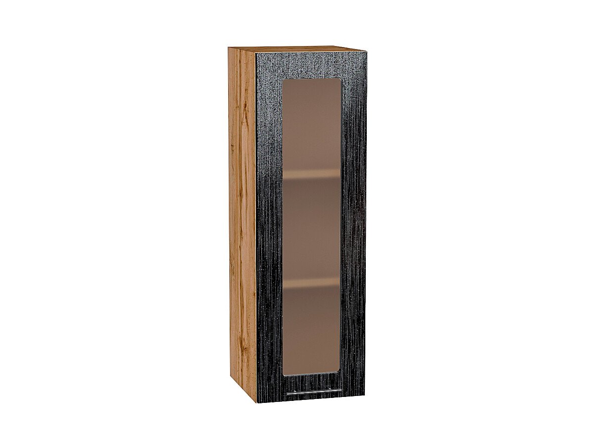 Шкаф верхний с 1-ой остекленной дверцей Валерия-М Черный металлик дождь Дуб Вотан 920*300*318