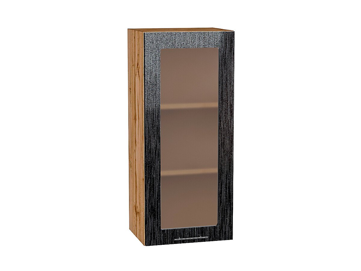 Шкаф верхний с 1-ой остекленной дверцей Валерия-М Черный металлик дождь Дуб Вотан 920*400*318