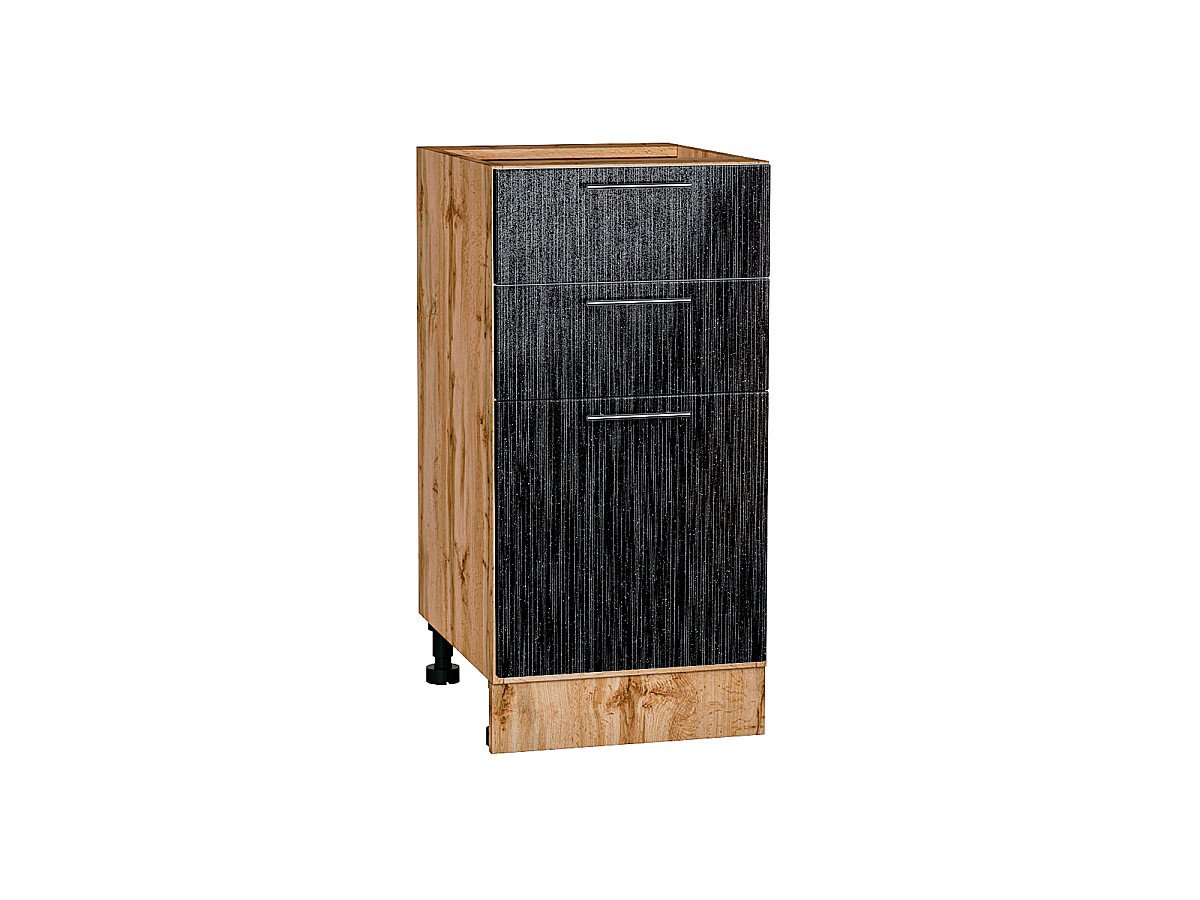 Шкаф нижний с 3-мя ящиками Валерия-М Черный металлик дождь Дуб Вотан 816*400*478