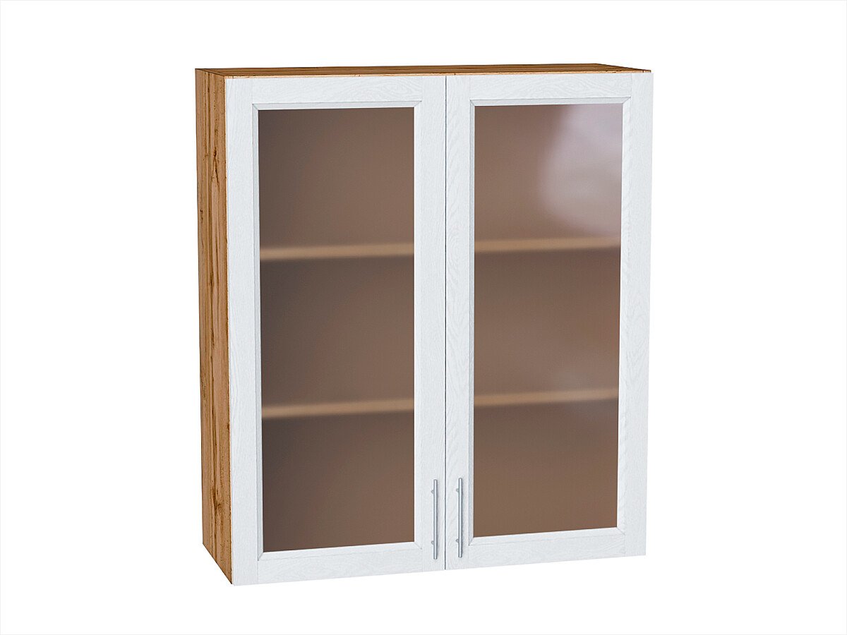 Шкаф верхний с 2-мя остекленными дверцами Сканди White Softwood Дуб Вотан 920*800*320