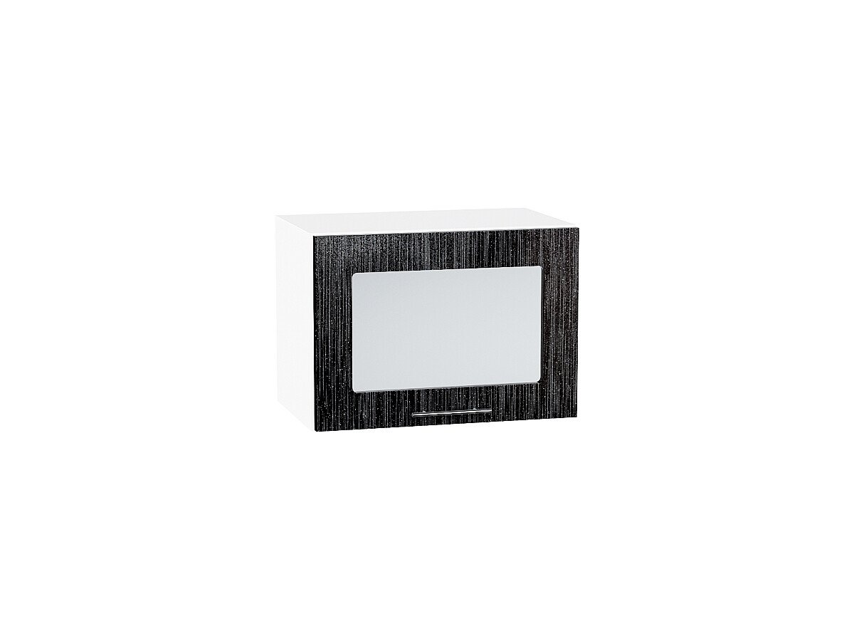 Шкаф верхний горизонтальный остекленный Валерия-М Черный металлик дождь Белый 358*500*318