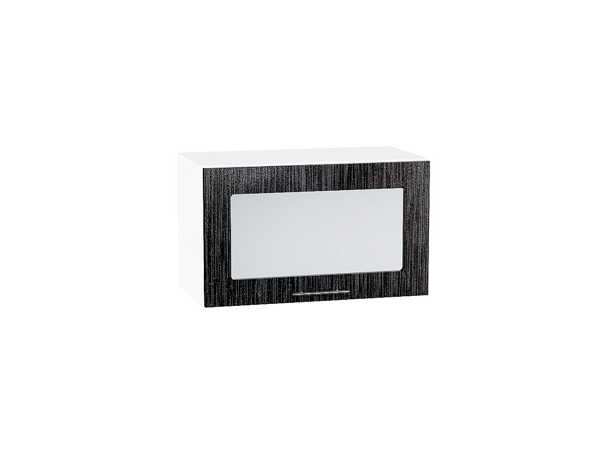 Шкаф верхний горизонтальный остекленный Валерия-М Черный металлик дождь Белый 358*600*318