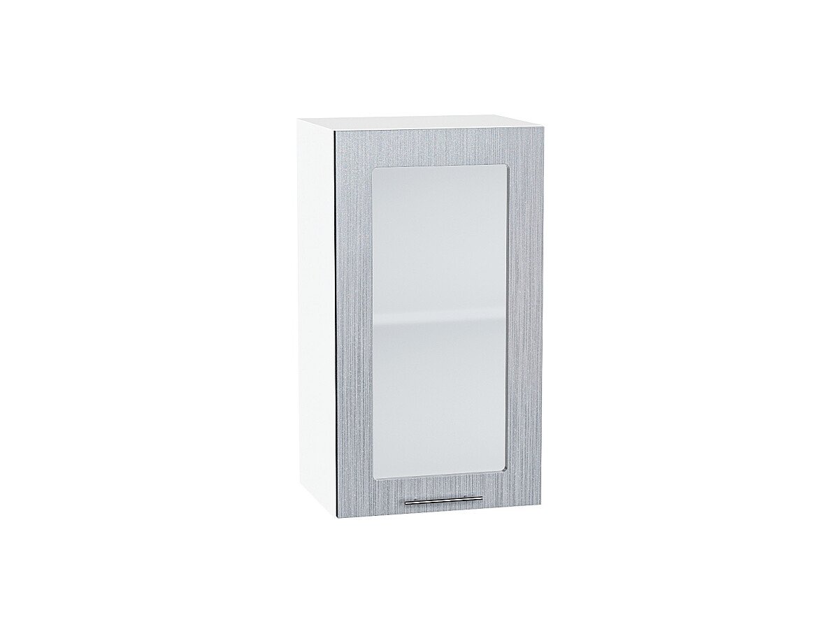 Шкаф верхний с 1-ой остекленной дверцей Валерия-М Серый металлик дождь светлый Белый 716*400*318