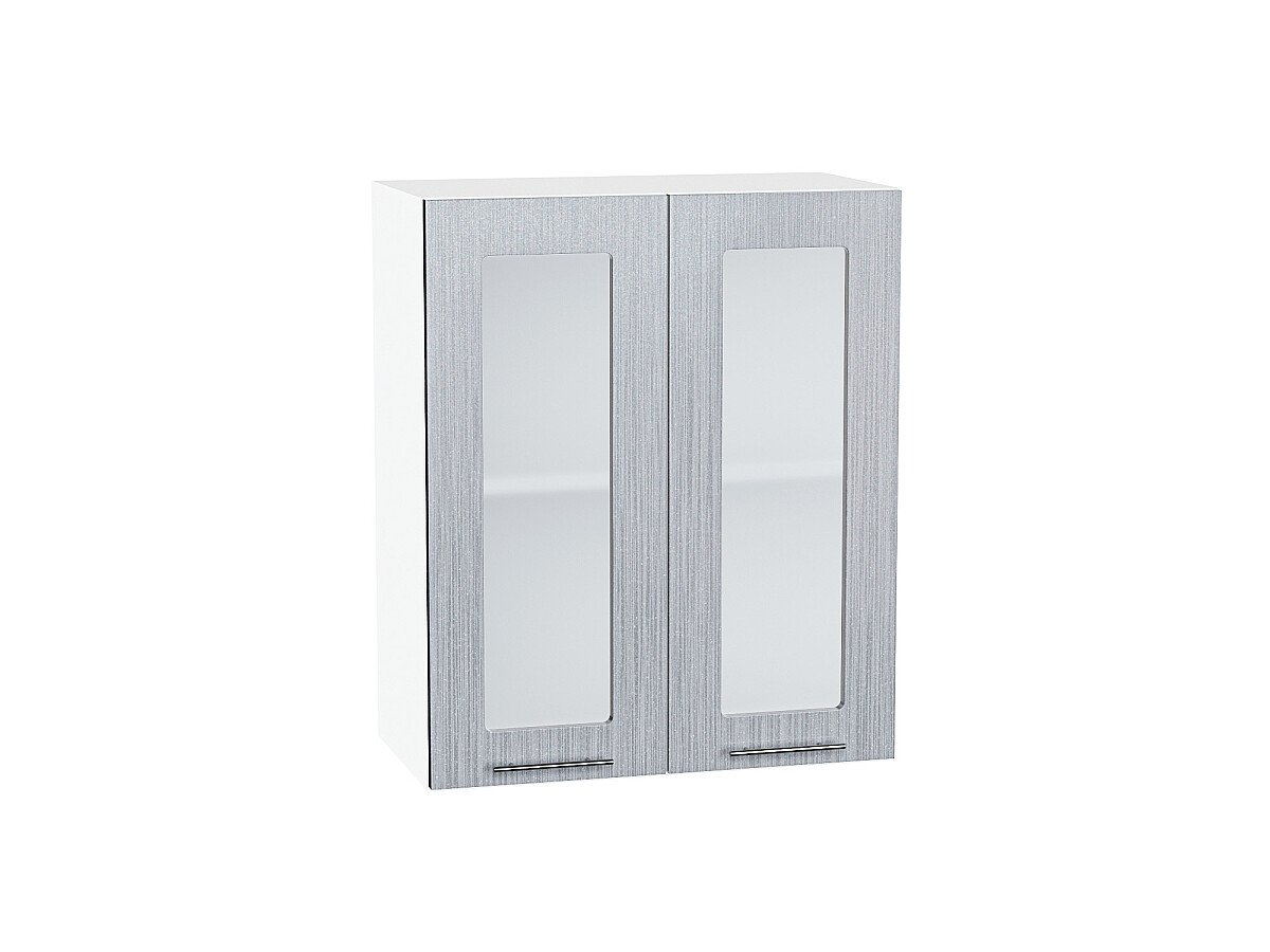 Шкаф верхний с 2-мя остекленными дверцами Валерия-М Серый металлик дождь светлый Белый 716*600*318