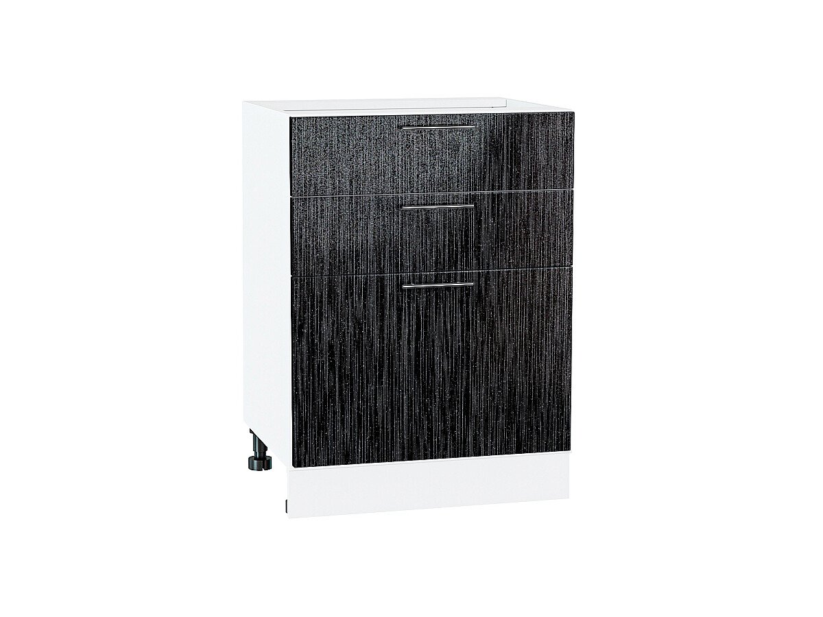 Шкаф нижний с 3-мя ящиками Валерия-М Черный металлик дождь Белый 816*600*480