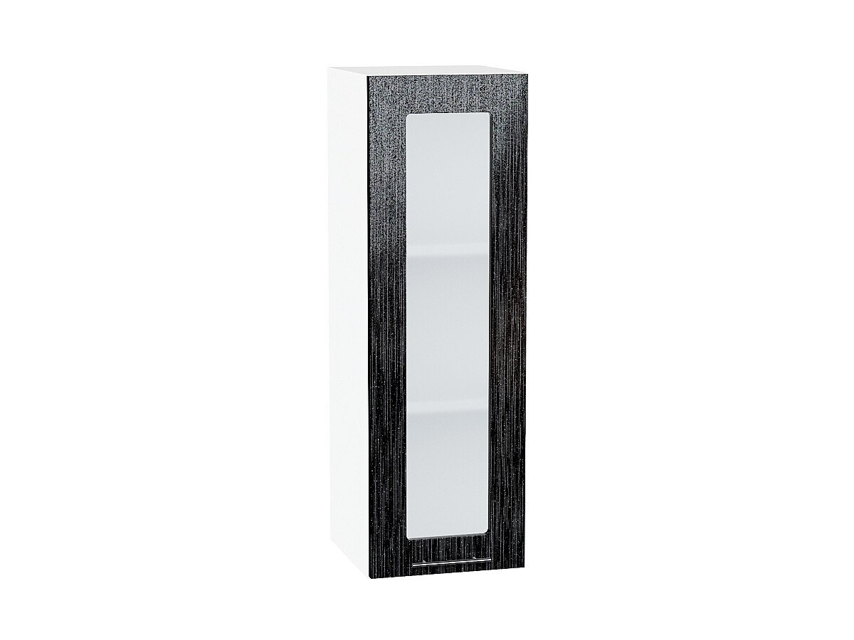 Шкаф верхний с 1-ой остекленной дверцей Валерия-М Черный металлик дождь Белый 920*300*318