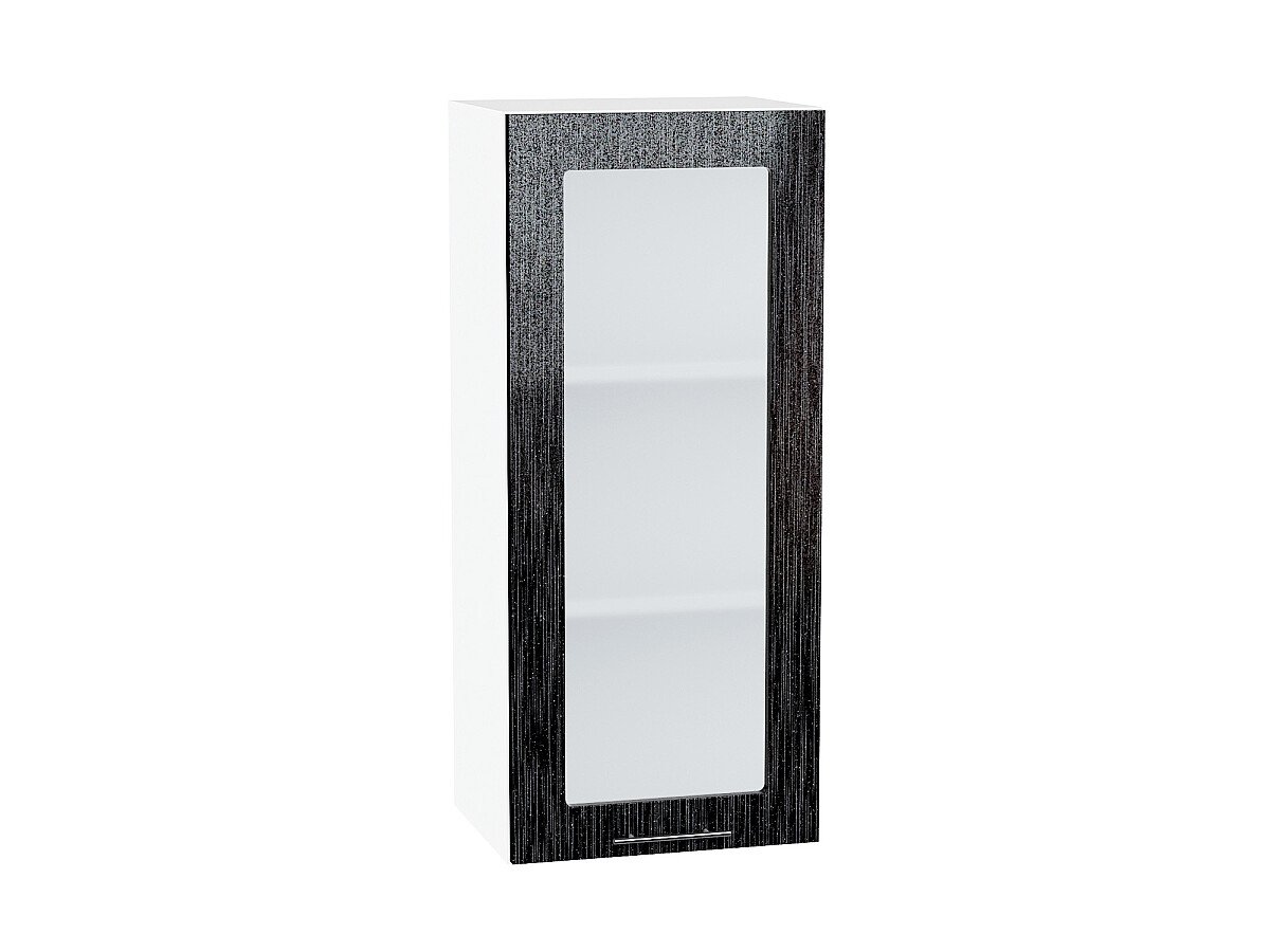 Шкаф верхний с 1-ой остекленной дверцей Валерия-М Черный металлик дождь Белый 920*400*318