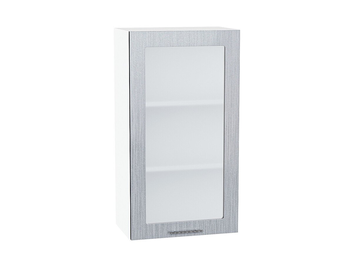 Шкаф верхний с 1-ой остекленной дверцей Валерия-М Серый металлик дождь светлый Белый 920*500*318