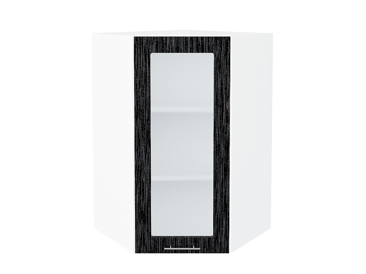 Шкаф верхний угловой остекленный Валерия-М Черный металлик дождь Белый 920*600*600