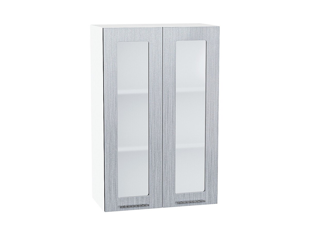 Шкаф верхний с 2-мя остекленными дверцами Валерия-М Серый металлик дождь светлый Белый 920*600*318