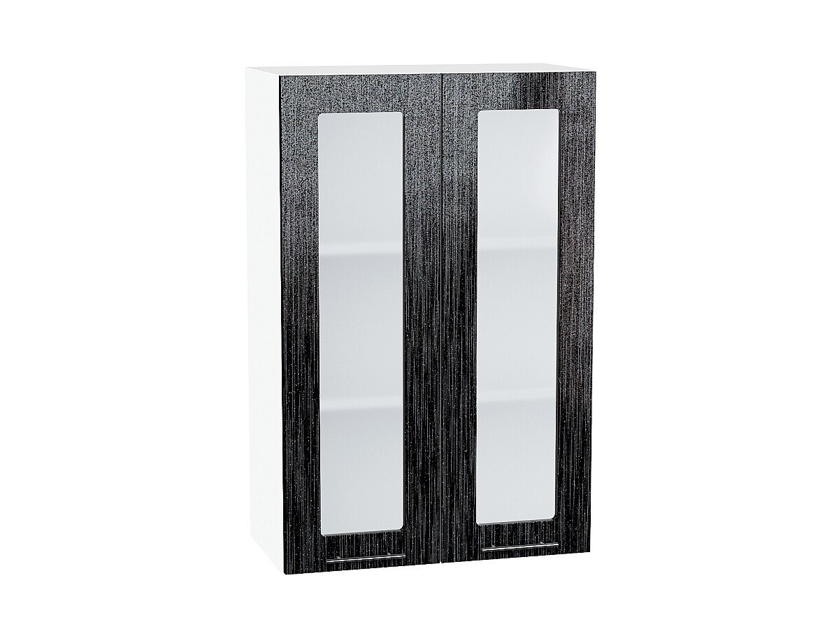 Шкаф верхний с 2-мя остекленными дверцами Валерия-М Черный металлик дождь Белый 920*600*318