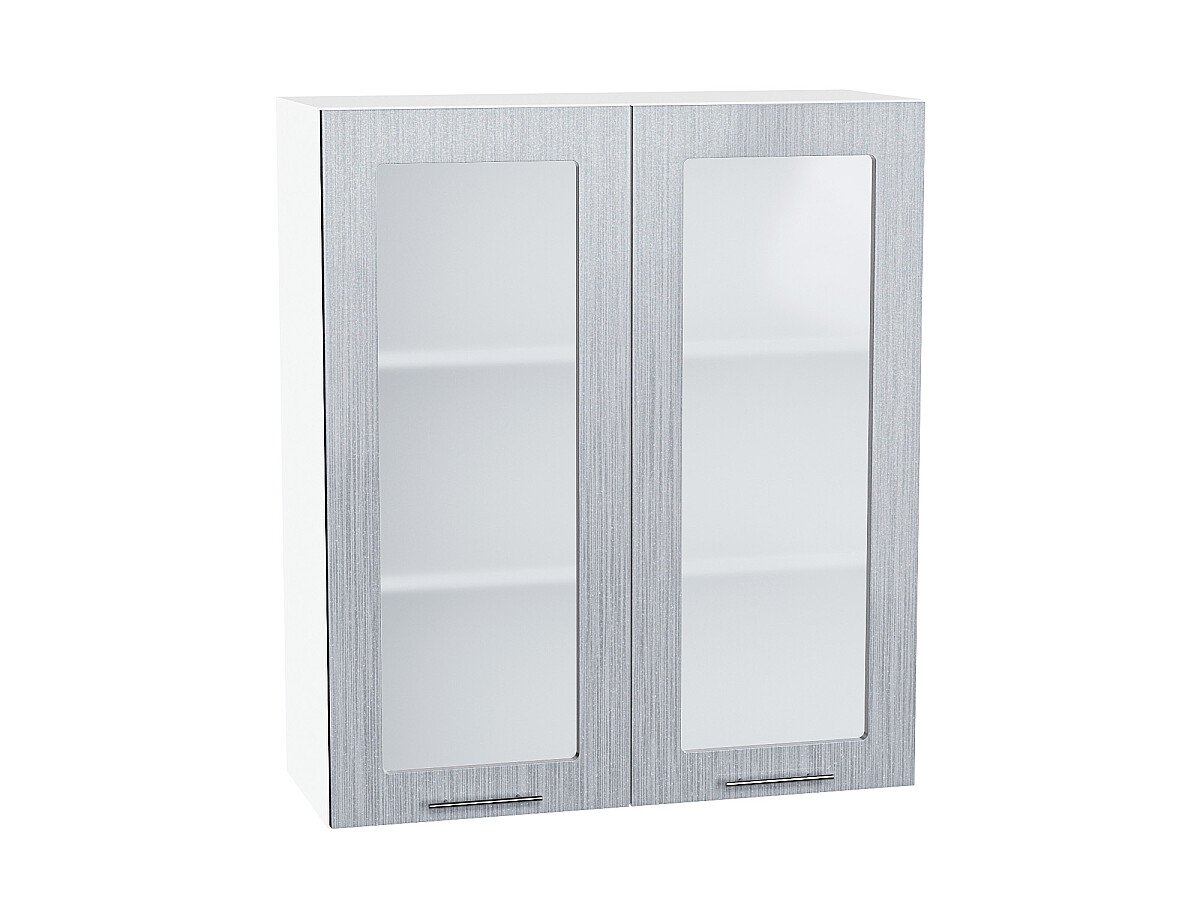 Шкаф верхний с 2-мя остекленными дверцами Валерия-М Серый металлик дождь светлый Белый 920*800*318
