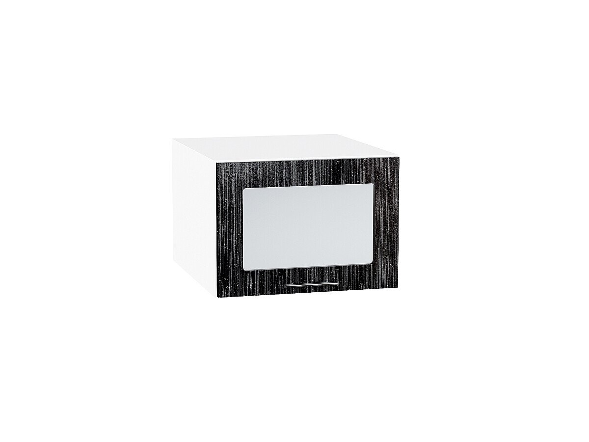 Шкаф верхний горизонтальный остекленный глубокий Валерия-М Черный металлик дождь Белый 358*500*574