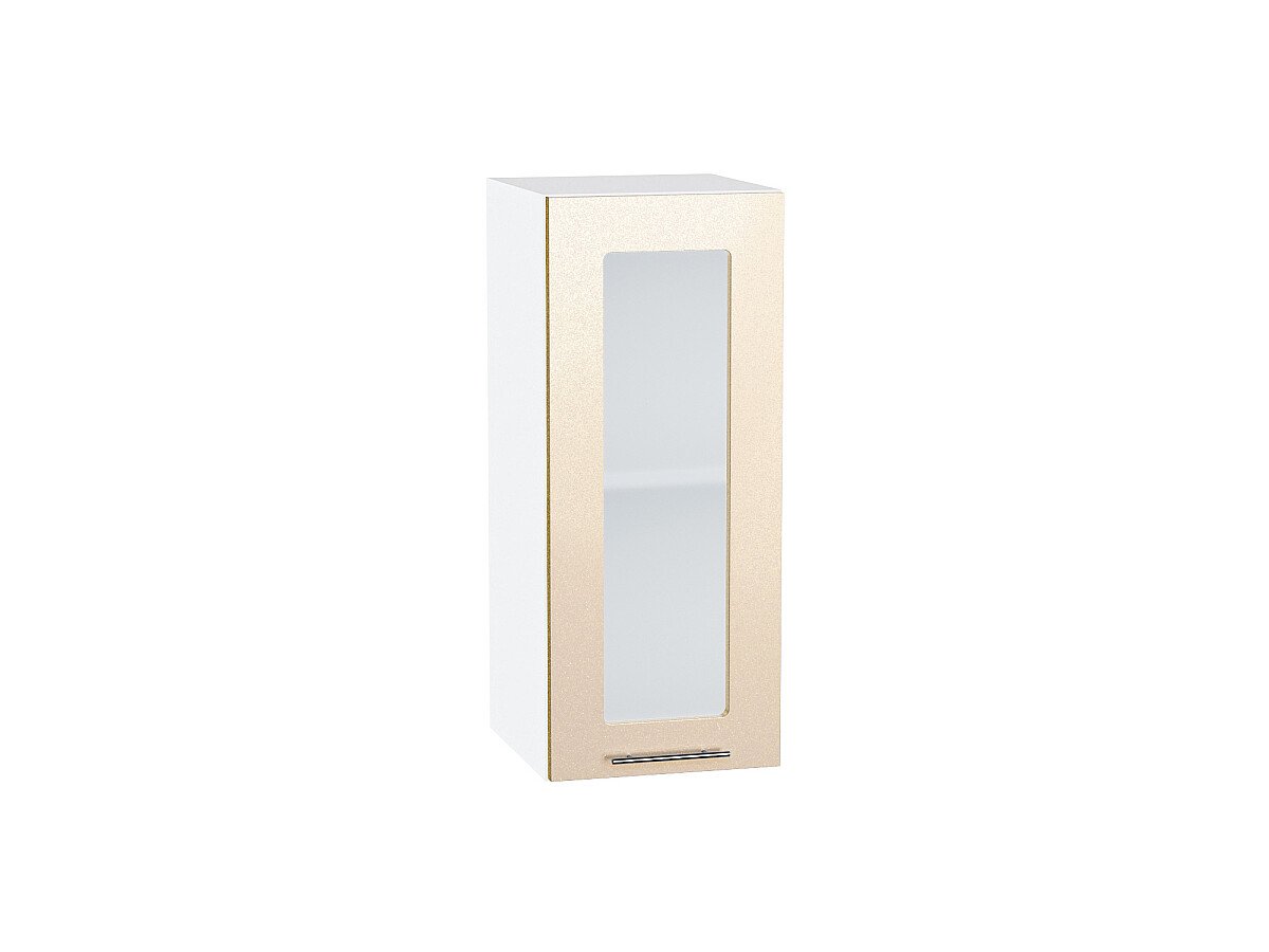 Шкаф верхний с 1-ой остекленной дверцей Валерия-М Бежевый металлик Белый 716*300*318