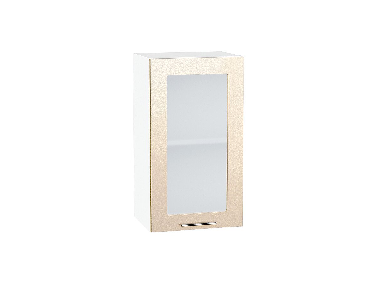 Шкаф верхний с 1-ой остекленной дверцей Валерия-М Бежевый металлик Белый 716*400*318