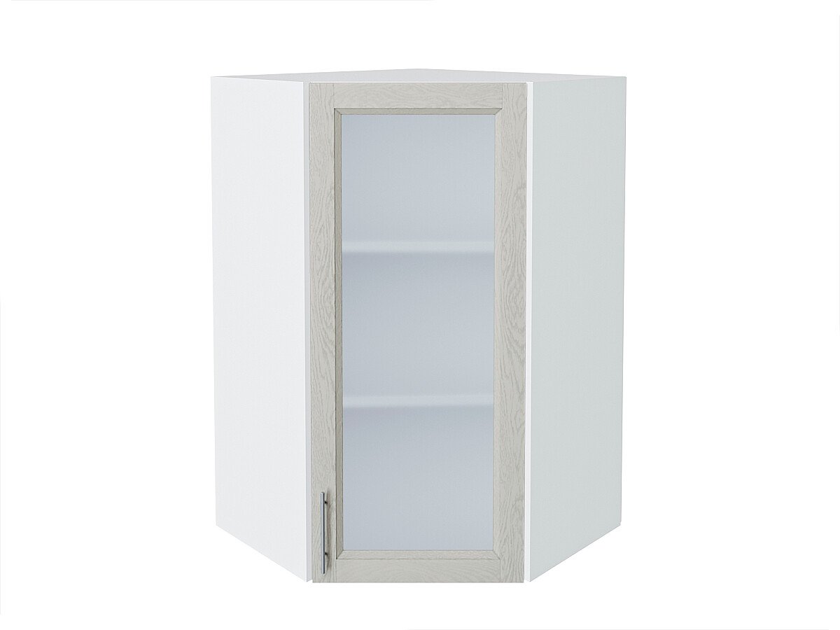 Шкаф верхний угловой остекленный Сканди Cappuccino Softwood Белый 920*600*600