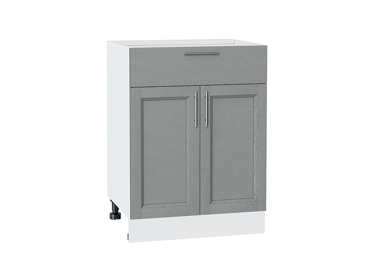 Шкаф нижний с 2-мя дверцами и ящиком Сканди Grey Softwood Белый 816*600*480