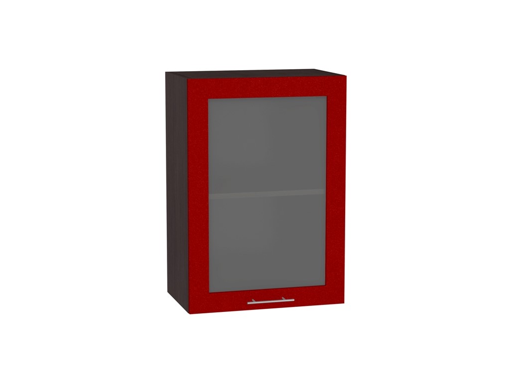 Шкаф верхний с 1-ой остекленной дверцей Валерия-М В 500 Гранатовый металлик-Венге