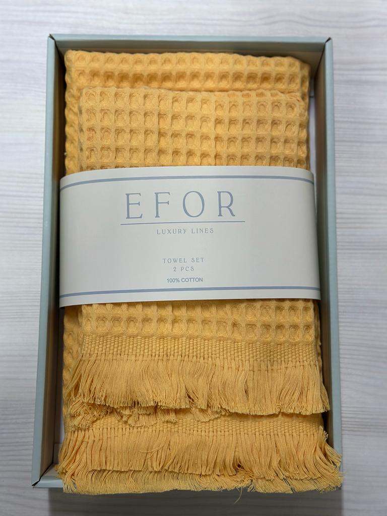 Набор вафельных полотенец EFOR из 2-х предметов (50 х 90; 70 х 140) WAFFLE желтый SARI коробка