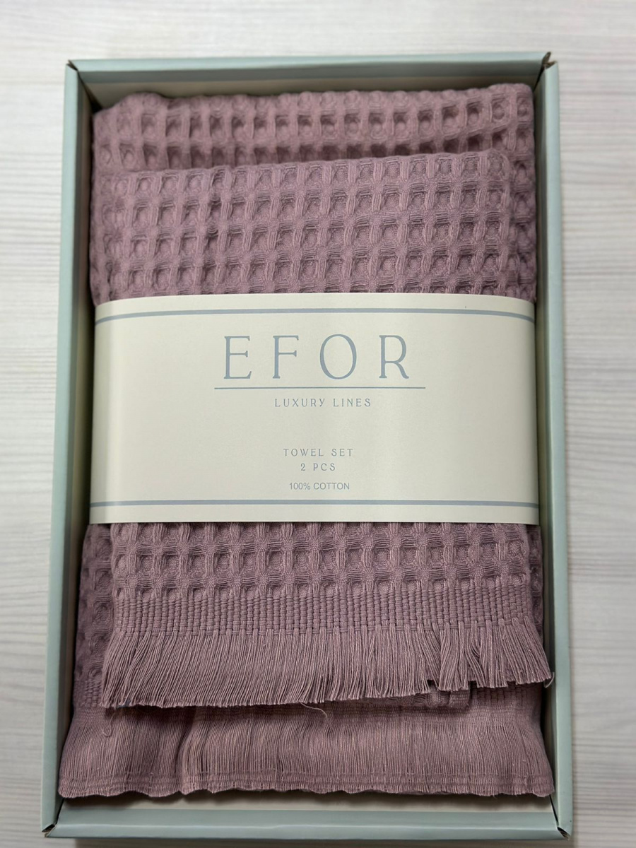 Набор вафельных полотенец EFOR из 2-х предметов (50 х 90; 70 х 140)  сухая роза (коробка)