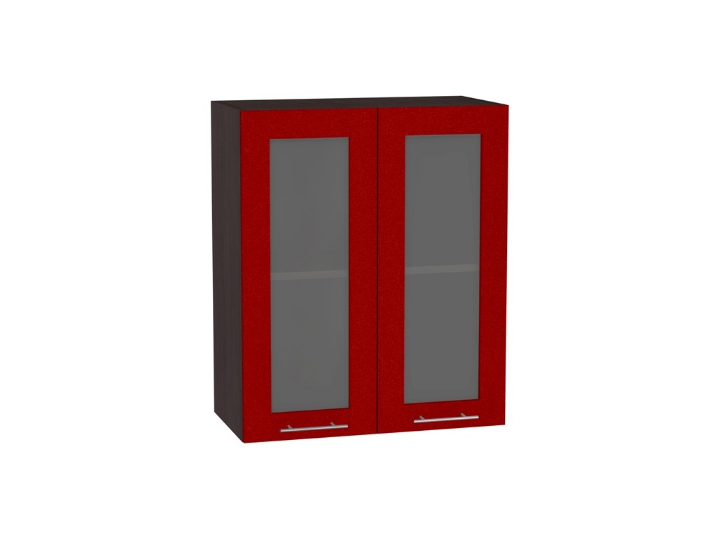 Шкаф верхний с 2-мя остекленными дверцами Валерия-М В 600 Гранатовый металлик-Венге