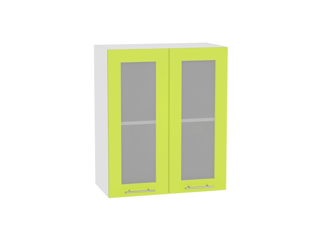 Шкаф верхний с 2-мя остекленными дверцами Валерия-М В 600 Лайм глянец-Белый