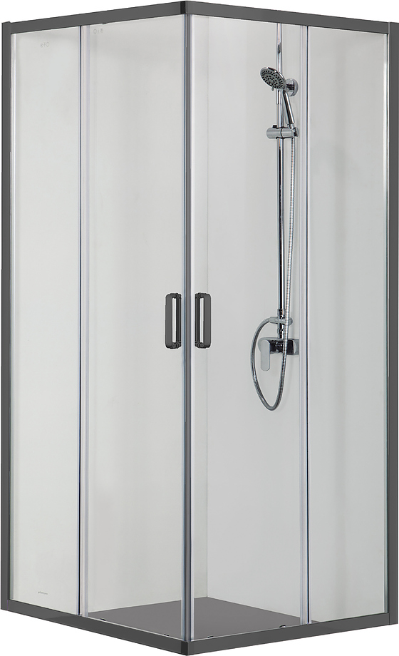 AQ ARI KV09020BL Душевой уголок квадратный, двери раздвижные 900x900x2000 профиль черный, стекло прозрачное
