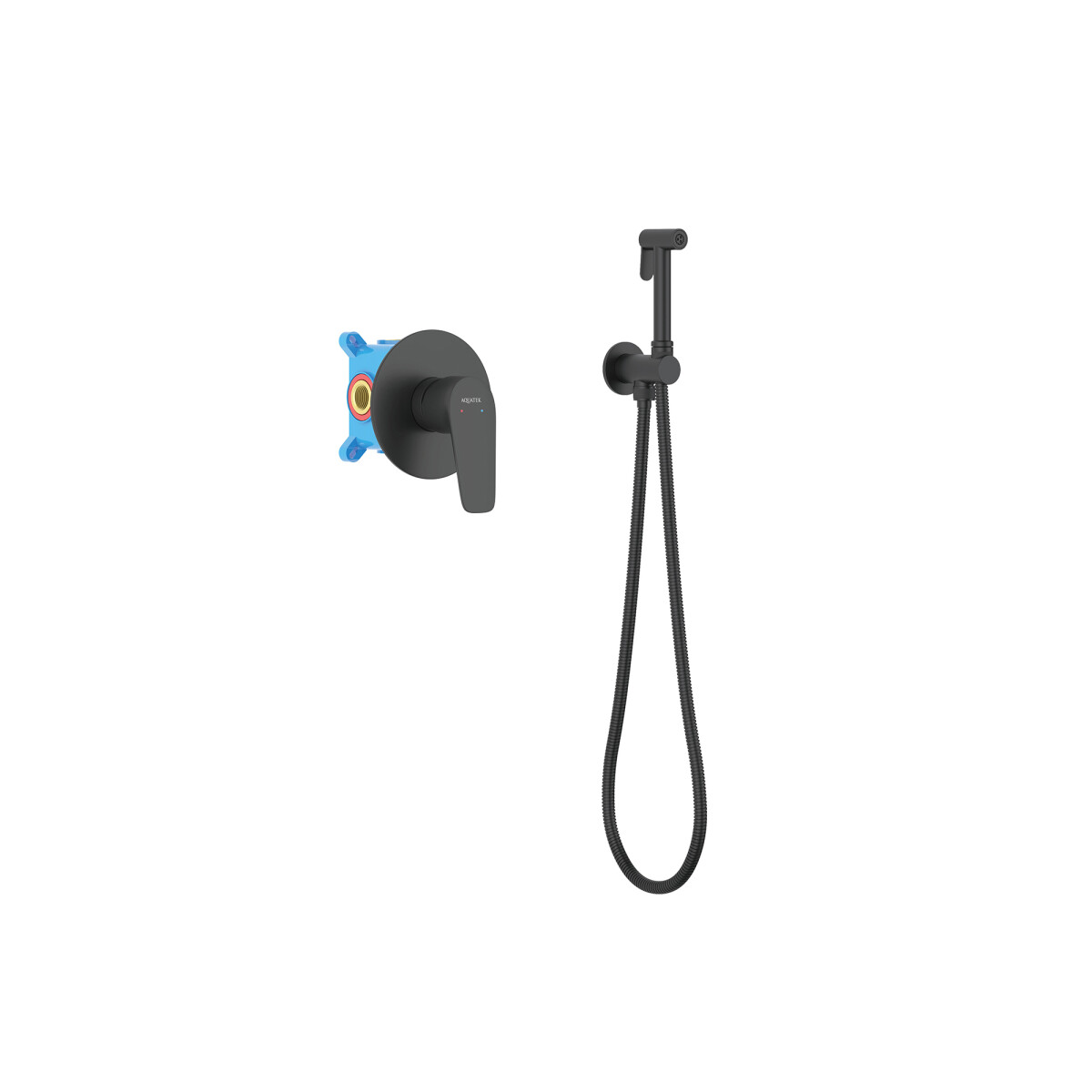 Набор с гигиеническим душем (смеситель + гигиеническая лейка + шланг + шланговое подсоединение с держателем) AQUATEK, матовый черный AQ1119MB БЕТТА
