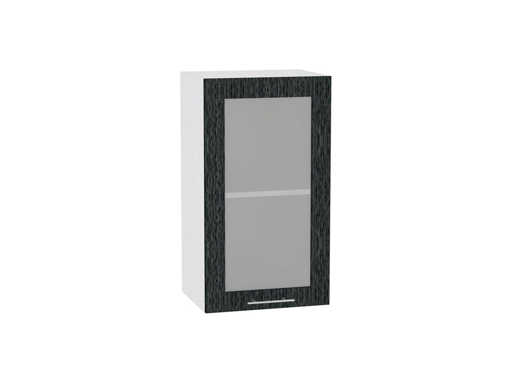 Шкаф верхний с 1-ой остекленной дверцей Валерия-М В 400 Черный металлик дождь-Белый