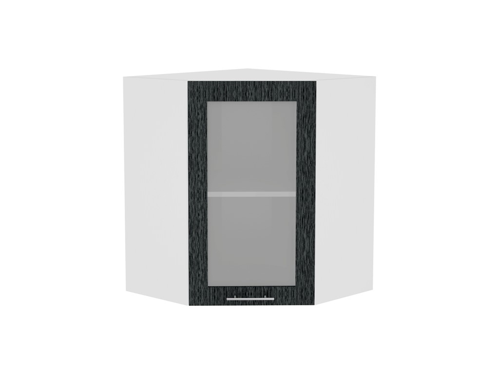 Шкаф верхний угловой остекленный Валерия-М ВУ 590 Черный металлик дождь-Белый