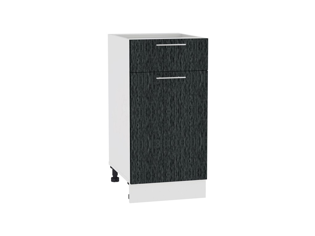 Шкаф нижний с 1-ой дверцей и ящиком Валерия-М Н 401 Черный металлик дождь-Белый