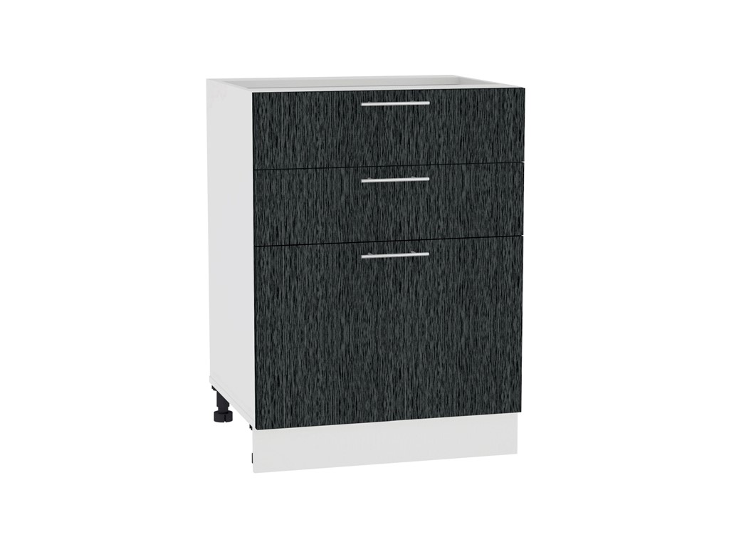 Шкаф нижний с 3-мя ящиками Валерия-М Н 603 Черный металлик дождь-Белый