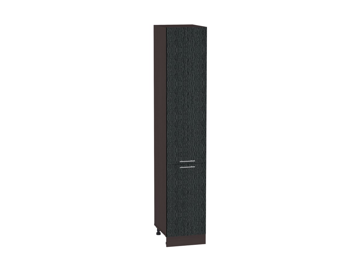 Шкаф пенал с 2-мя дверцами Валерия-М ШП 400 (для верхних шкафов высотой 720) Черный металлик дождь-Венге