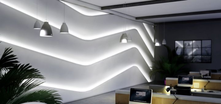 Zaha Angles Rifinitura интерьерная стеновая 3D панель из гипса с подсветкой