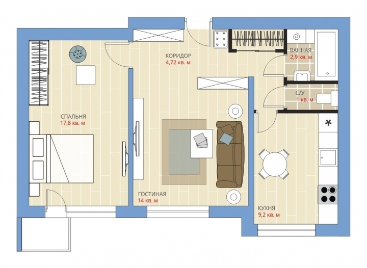 Дизайн двухкомнатной квартиры улучшенной планировки