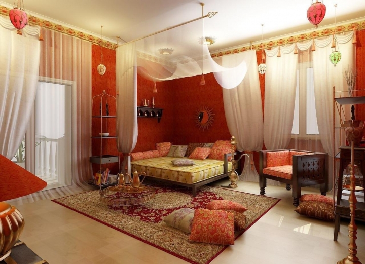 Комбинированное освещение в спальне арабского стиля